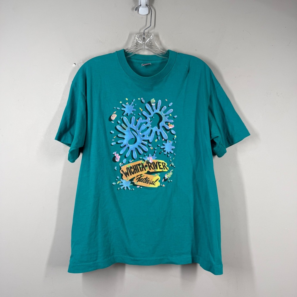 Vintage Wichita River Festival T Shirt Teal Fruit of the Loom Mens Large USA